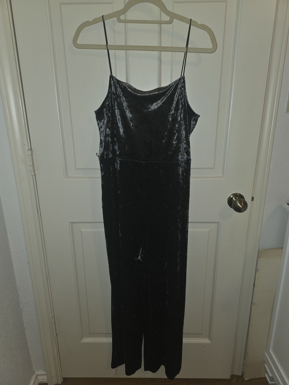 Topshop Blackish/Gray Velvet Spaghetti Strap Jumpsuit